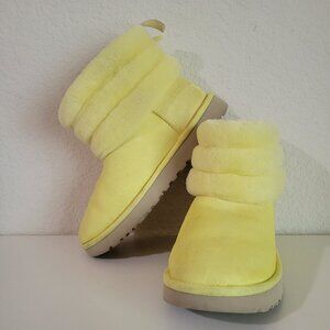 UGG Fluff Mini Quilted Yellow Boots Womans size 7 Barbie Core/Paris Hilton